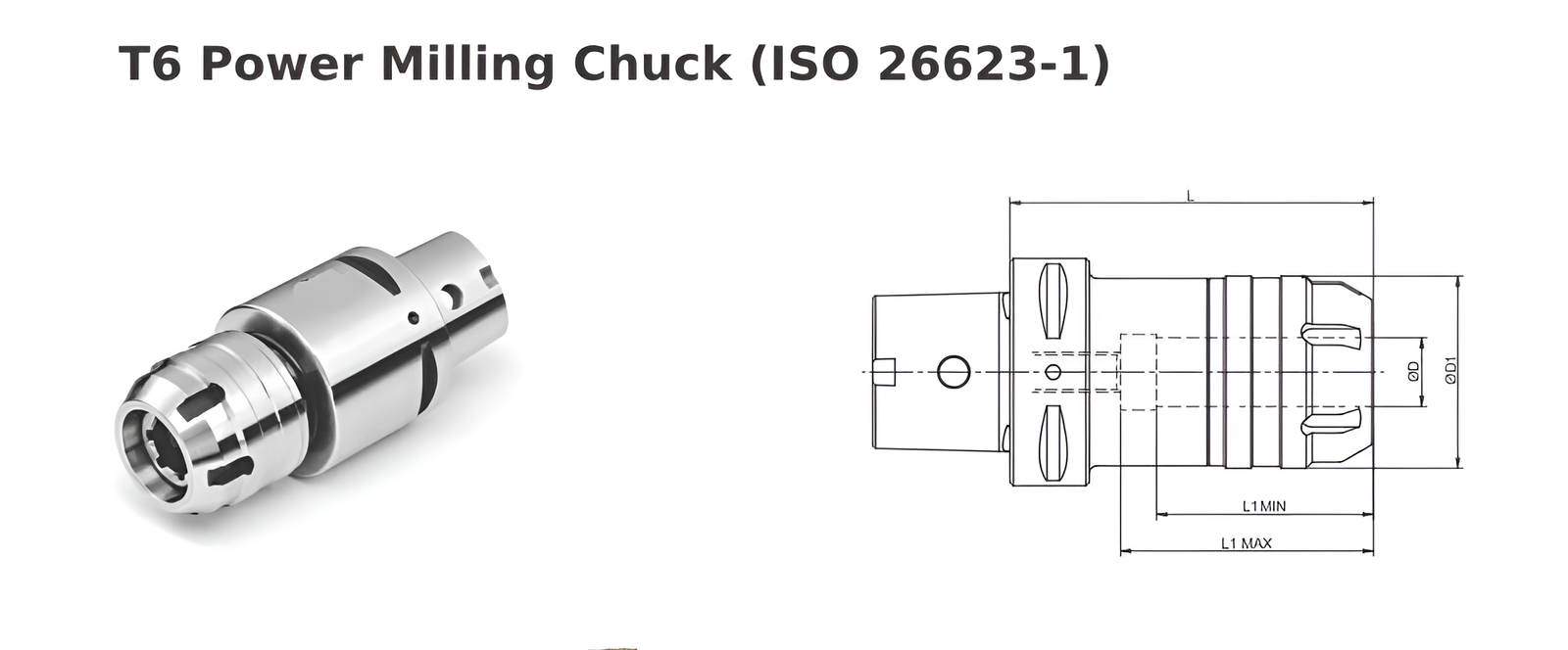 Polygonal Shank T6 C20 105 Power Milling Chuck (Balanced to G2.5 25000 RPM) (ISO 26623-1) (Compatible with Capto® Style C6)